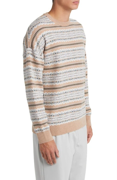 Shop Reiss Plato Fair Isle Stripe Wool Sweater In Camel