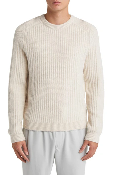 Shop Reiss Millerson Textured Wool & Cotton Blend Crewneck Sweater In Stone