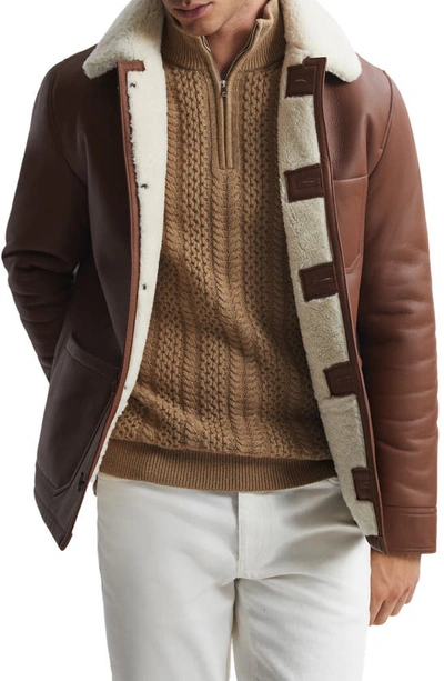 Shop Reiss Bantham Cabled Henley Sweater In Camel