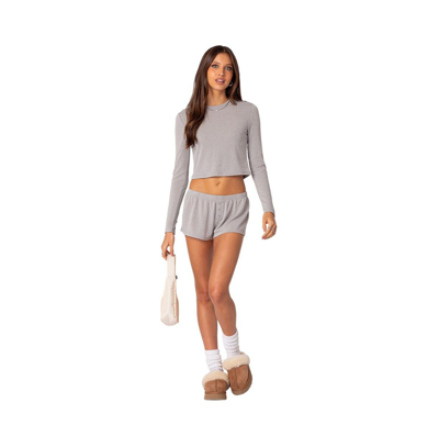 Shop Edikted Women's Homey Pointelle Shorts In Gray
