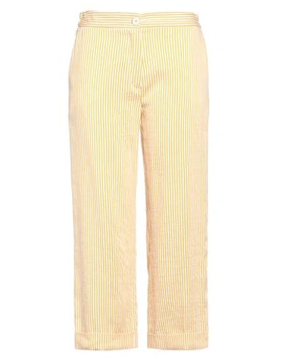 Shop Re-hash Re_hash Woman Pants Ocher Size 31 Linen, Viscose, Polyamide In Yellow