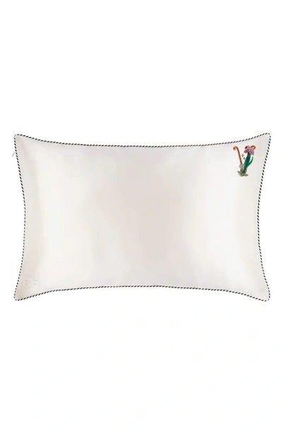 Slip Embroidered Pure Silk Queen Pillowcase In V
