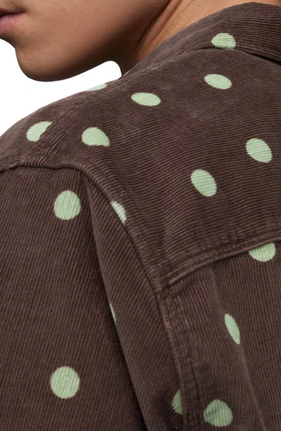 Shop Allsaints Ocular Polka Dot Corduroy Button-up Shirt In Brown