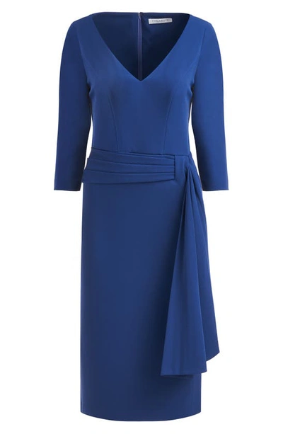Shop Kay Unger Ryder Drape Panel Stretch Crepe Sheath Dress In Marine Blue