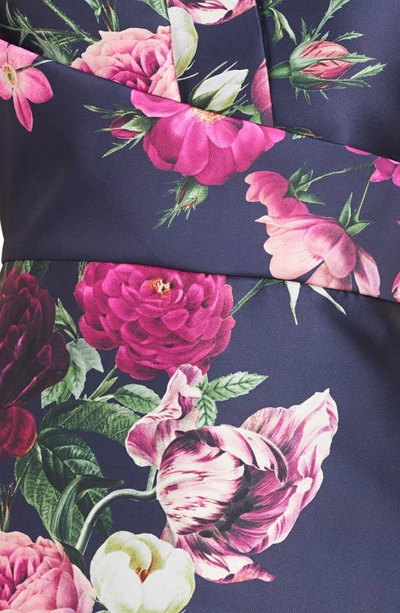 Kay Unger Coraline Floral Faux Wrap Sheath Gown In Dark Midnight