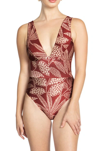 Shop Robin Piccone Romy Plunge One-piece Swimsuit In Ancho