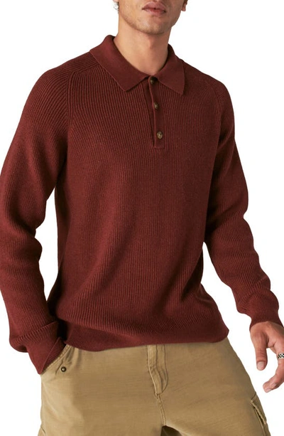 Shop Lucky Brand Cloud Soft Rib Cotton Blend Polo Sweater In Rustic Wine
