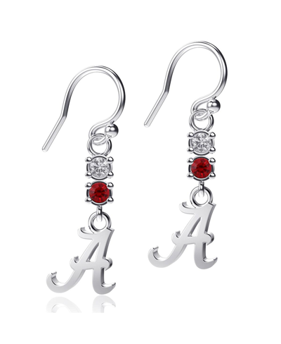 Shop Dayna Designs Women's  Alabama Crimson Tide Dangle Crystal Earrings In Silver
