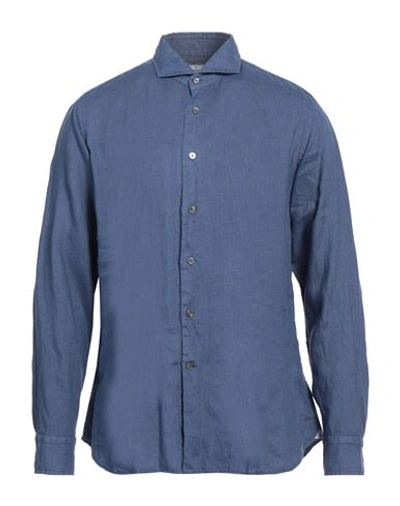 Shop Bagutta Man Shirt Pastel Blue Size 16 Linen
