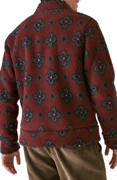 Lucky Brand Print High Pile Fleece Jacket In Red Multi