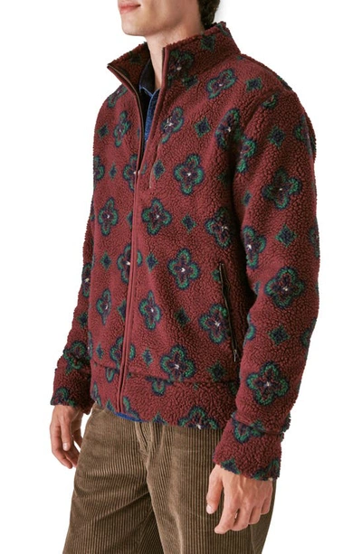 Lucky Brand Print High Pile Fleece Jacket In Red Multi
