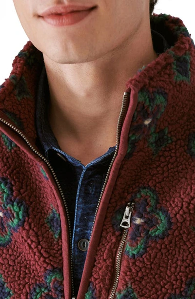 Lucky Brand Print High Pile Fleece Jacket In Red Multi