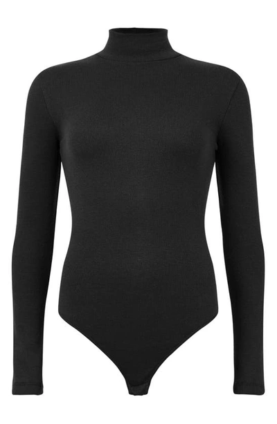 Allsaints Raffi Roll Neck Cotton Blend Bodysuit In Black