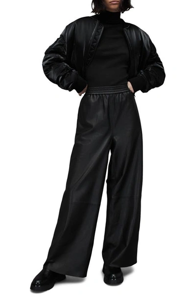 Allsaints Raffi Roll Neck Cotton Blend Bodysuit In Black