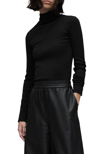 Allsaints Raffi Roll Neck Cotton Blend Bodysuit In Black