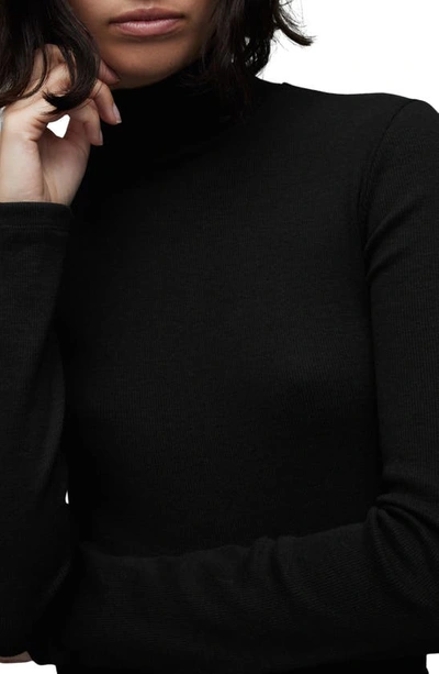 Allsaints Raffi Roll Neck Cotton Blend Bodysuit In Black