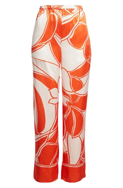 Shop Sir Ramona Floral Print Silk Satin Wide Leg Pants In Mariposa Lily