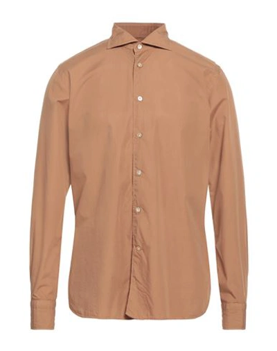 Shop Borriello Napoli Man Shirt Brown Size 16 Cotton, Linen