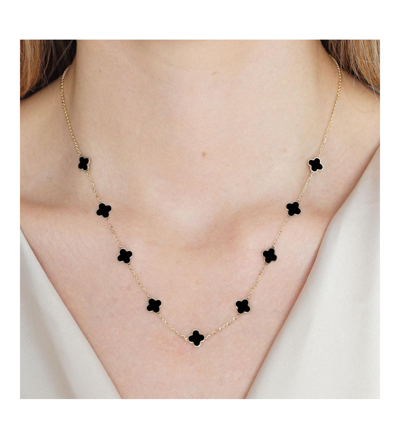 Shop The Lovery Mini Onyx Clover Necklace In Black