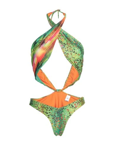 Shop 4giveness Woman One-piece Swimsuit Acid Green Size L Polyester, Elastane