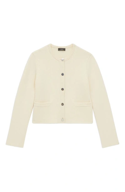 Theory Short Cashmere And Wool Knit Jacket In Ivory