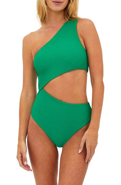 Shop Beach Riot Celine Cutout One-shoulder One-piece Swimsuit In Jelly Bean Green