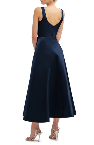 Dessy Collection Square Neck Sateen Midi Gown In Midnight