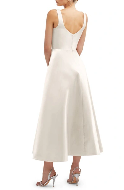 Dessy Collection Square Neck Sateen Midi Gown In Ivory