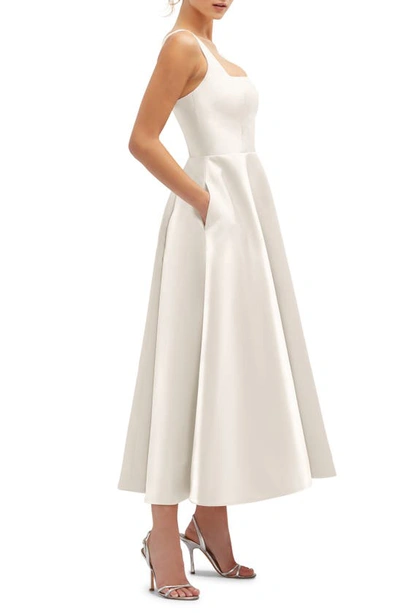 Shop Dessy Collection Square Neck Sateen Midi Gown In Ivory