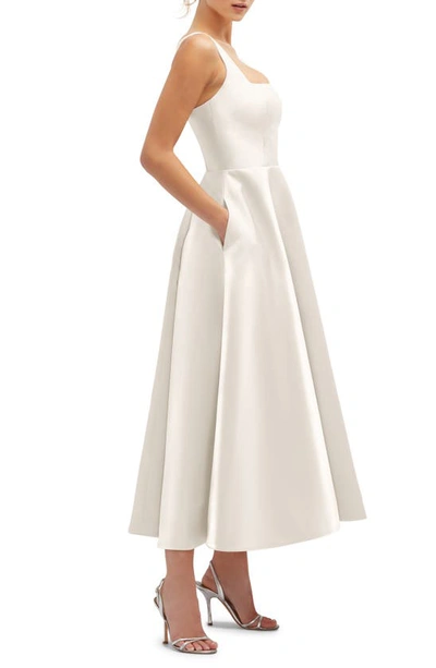 Dessy Collection Square Neck Sateen Midi Gown In Ivory