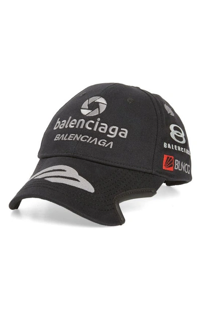 Shop Balenciaga Notch Racer Logo Embroidered Cotton Twill Baseball Cap In Black