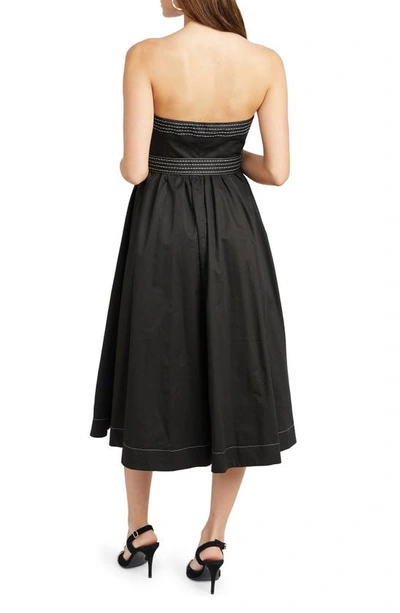 Shop En Saison Rhea Topstitch Detail Strapless Cotton Midi Dress In Black