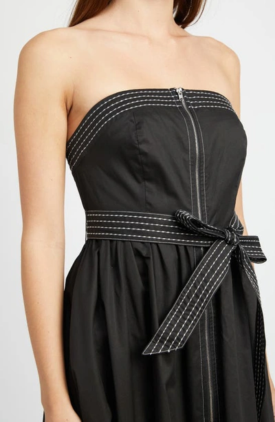 Shop En Saison Rhea Topstitch Detail Strapless Cotton Midi Dress In Black