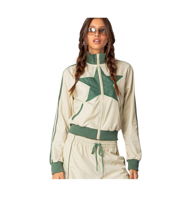 Shop Edikted Women's Superstar Nylon Track Jacket In Off-white-and-olive