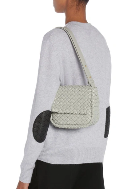 Shop Bottega Veneta Mini Cobble Padded Intrecciato Leather Shoulder Bag In Agate Grey/ Gold