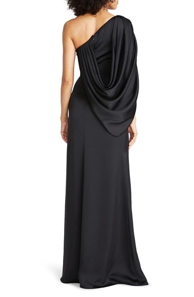 Shop Theia Tori Drape One-shoulder Gown In Black