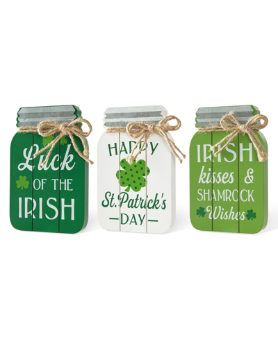 Shop Glitzhome 7" H St. Patrick's Wooden Mason Jar Table Decor, Set Of 3 In Multi