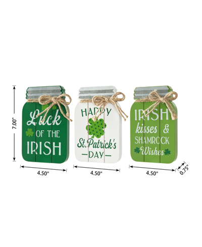 Glitzhome 7" H St. Patrick's Wooden Mason Jar Table Decor, Set Of 3 In Multi