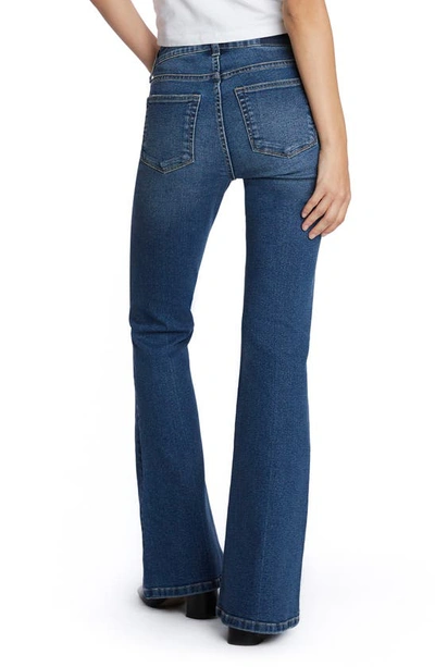 Shop Hint Of Blu Ripped Low Rise Flare Jeans In Sardinia Blue