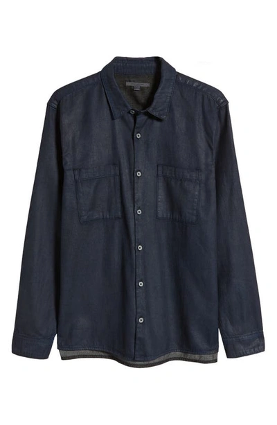 Shop John Varvatos Cole Coated Denim Button-up Shirt In Officer Blue