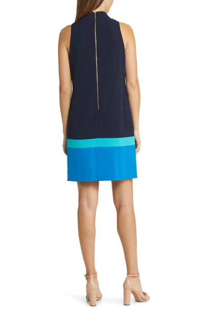 Shop Tahari Asl Colorblock Sleeveless Shift Dress In Navy Aqua Blue