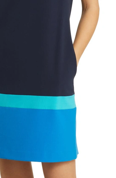 Shop Tahari Asl Colorblock Sleeveless Shift Dress In Navy Aqua Blue