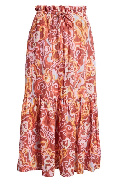 Shop A.l.c Francis Linen Maxi Skirt In Baked Clay Multi