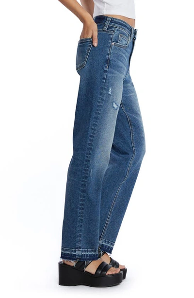 Shop Hint Of Blu Release Hem High Waist Straight Leg Jeans In Ibiza Blue