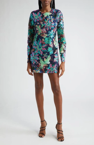 Shop Ramy Brook Cassidy Embroidered Sequin Long Sleeve Cocktail Dress In Navy Multi Embroidered Sequin