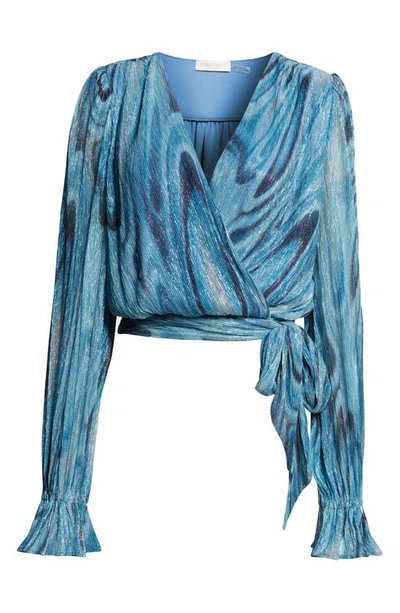 Shop Ramy Brook Anya Metallic Side Tie Top In Calypso Blue Lurex Swirl Knit
