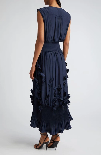 Shop Ramy Brook Jacqueline Floral Pleated Dress In Navy