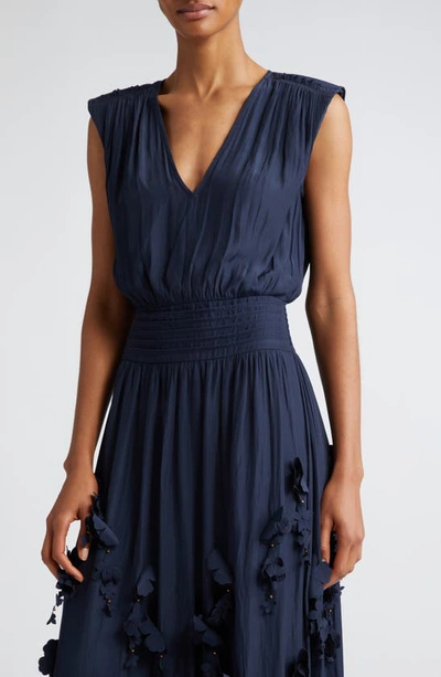 Shop Ramy Brook Jacqueline Floral Pleated Dress In Navy