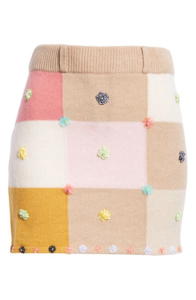 Shop Yanyan Floral Ribbon Checkerboard Knit Wool Miniskirt In Strawberry