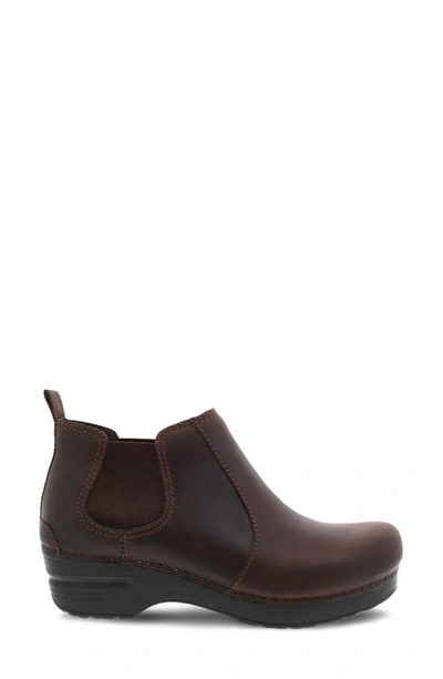 Dansko Ankle Boot With Side Elastics In Black Oiled Leather In Antique Brown Oiled